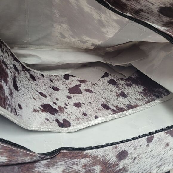 NGIL Women's White Brown Cow Print Zippered Lined Caddy Organizer Tote Bag - Picture 3 of 12